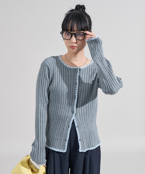 FREAK'S STORE カーディガン 配色ステッチ コンパクトカーディガン/リブニット レディース - 画像 (9)