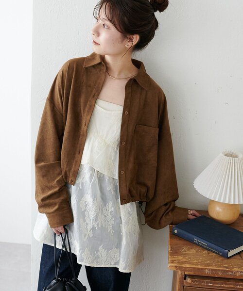 Discoat ブラウス シャツ 「WEB限定」裾ドロストスエードシャツ レディース - 画像 (5)