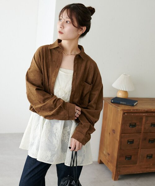 Discoat ブラウス シャツ 「WEB限定」裾ドロストスエードシャツ レディース - 画像 (6)