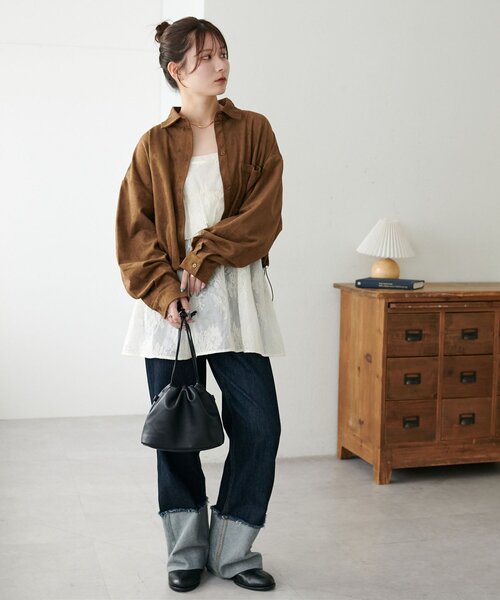 Discoat ブラウス シャツ 「WEB限定」裾ドロストスエードシャツ レディース - 画像 (7)