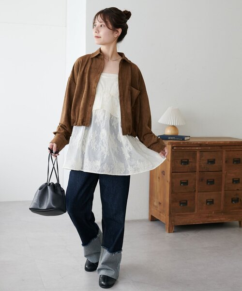 Discoat ブラウス シャツ 「WEB限定」裾ドロストスエードシャツ レディース - 画像 (8)