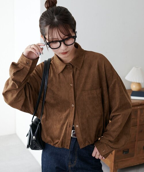 Discoat ブラウス シャツ 「WEB限定」裾ドロストスエードシャツ レディース - 画像 (9)