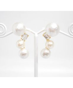 痛くないイヤリング コットンパール クリスタル ゴールド ピナチョコ