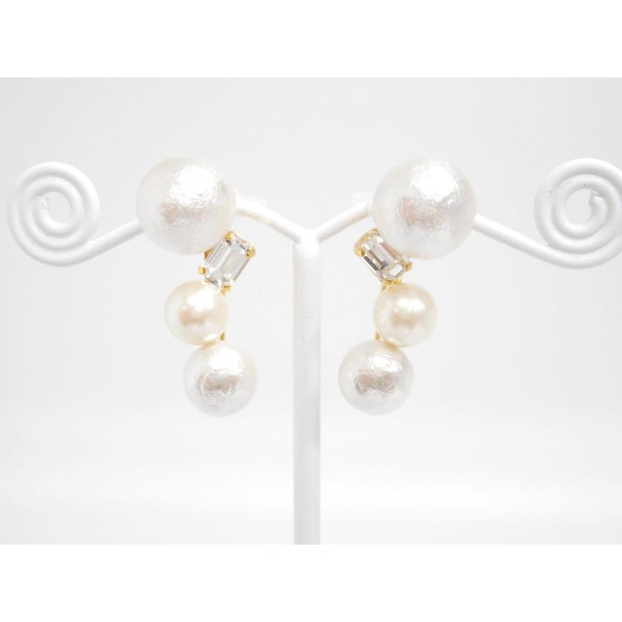 痛くないイヤリング コットンパール クリスタル ゴールド ピナチョコ