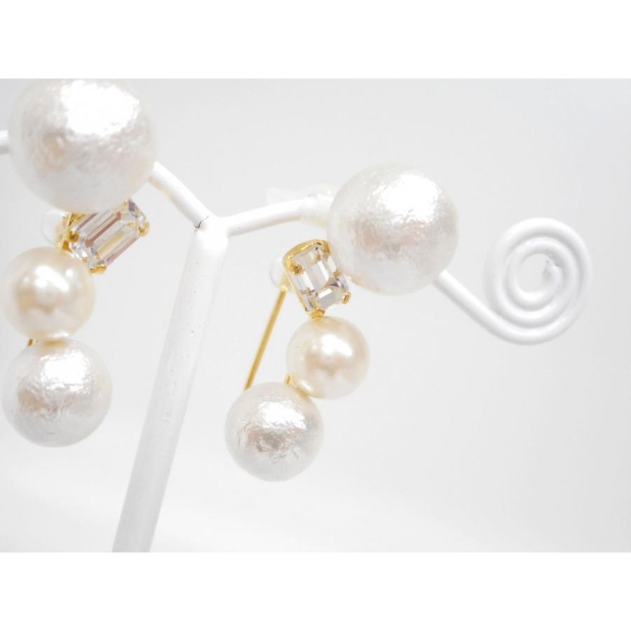 痛くないイヤリング コットンパール クリスタル ゴールド ピナチョコ - 画像 (4)