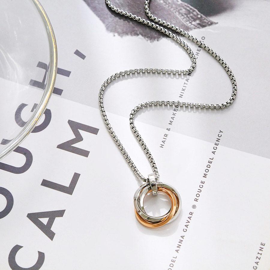 トリプルリングペンダント 三連 メンズ ネックレス ステンレス 長さ選べるチェーン ブルー ブラック ローズゴールド 韓流 送料込み - 画像 (6)