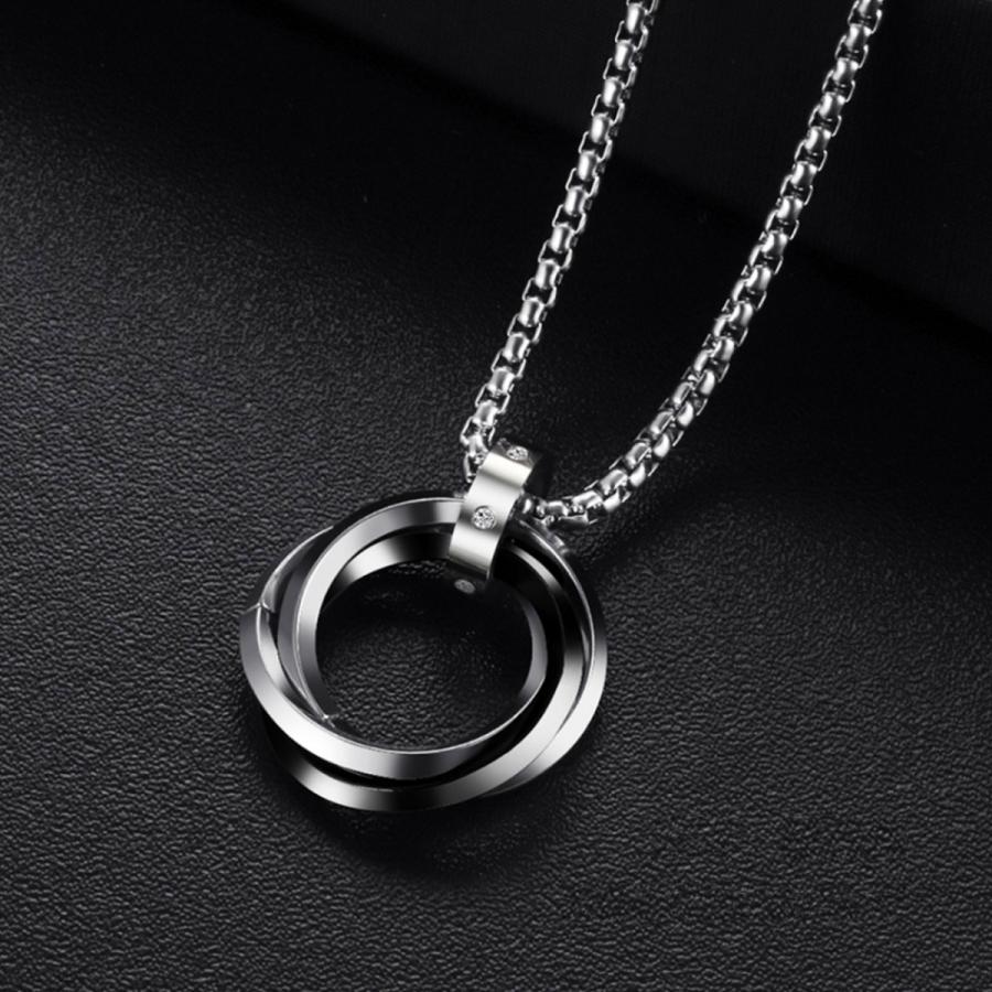 トリプルリングペンダント 三連 メンズ ネックレス ステンレス 長さ選べるチェーン ブルー ブラック ローズゴールド 韓流 送料込み - 画像 (5)