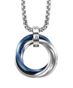 トリプルリングペンダント 三連 メンズ ネックレス ステンレス 長さ選べるチェーン ブルー ブラック ローズゴールド 韓流 送料込み