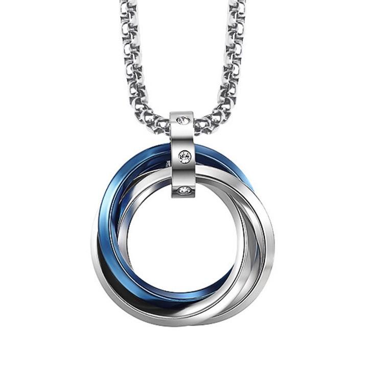トリプルリングペンダント 三連 メンズ ネックレス ステンレス 長さ選べるチェーン ブルー ブラック ローズゴールド 韓流 送料込み