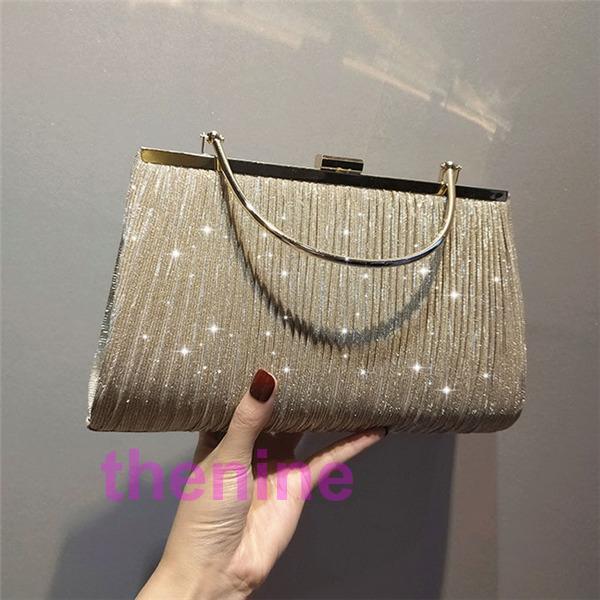 バッグ クラッチバッグ ラメプリーツがま口パーティーハンドバッグ 結婚式 お呼ばれ 同窓会 ショルダーバッグ ハンドバッグ 二次会 成人式 披露宴 - 画像 (6)