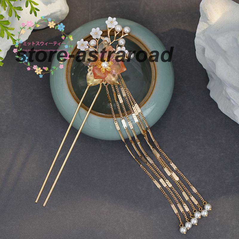 かんざし ジュエリー 花 フラワー アクセサリー レディース 女性用 和装小物 簪 髪飾り ビジュー パール 中華風髪飾り 漢服小物 Uピン 使いやすい おしゃれ - 画像 (2)