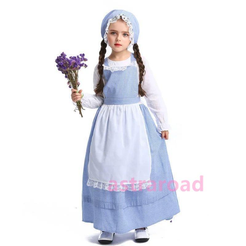 仮装 農場 ガール キッズコスチューム 水色 ブルー 子供用 女の子 民族衣装 童話 おすすめ 2022