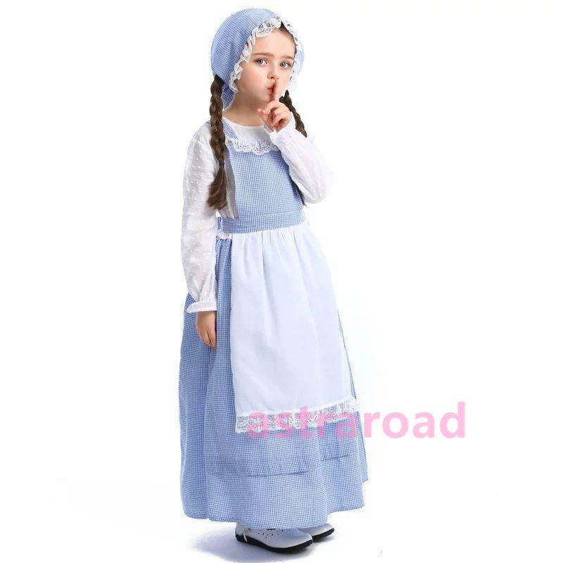 仮装 農場 ガール キッズコスチューム 水色 ブルー 子供用 女の子 民族衣装 童話 おすすめ 2022 - 画像 (3)