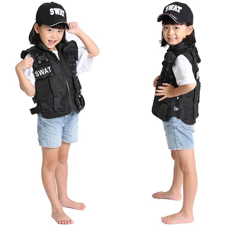 ハロウィン 仮装 子供 コスプレ 衣装 SWAT 男の子 女の子 キッズ スワット ポリス 警察 警官 ベスト (帽子) キャップ (ベスト+帽子) 2点セット 男女兼用 - 画像 (2)