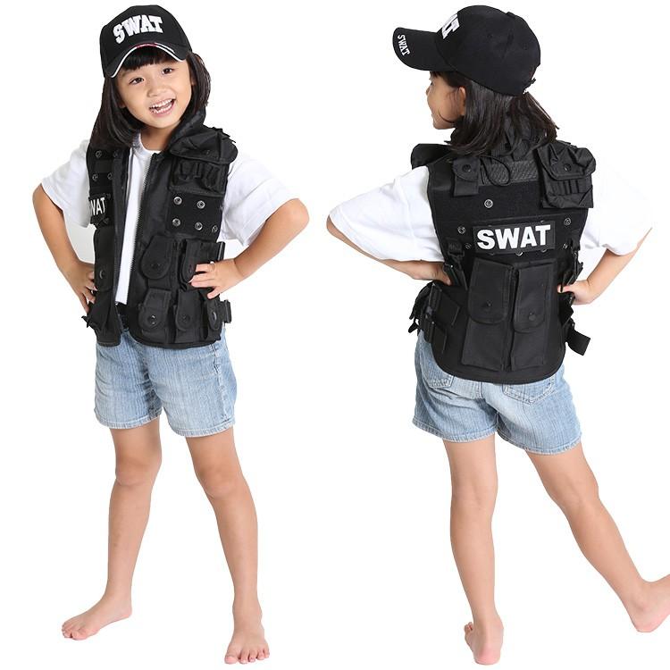 ハロウィン 仮装 子供 コスプレ 衣装 SWAT 男の子 女の子 キッズ スワット ポリス 警察 警官 ベスト (帽子) キャップ (ベスト+帽子) 2点セット 男女兼用 - 画像 (3)