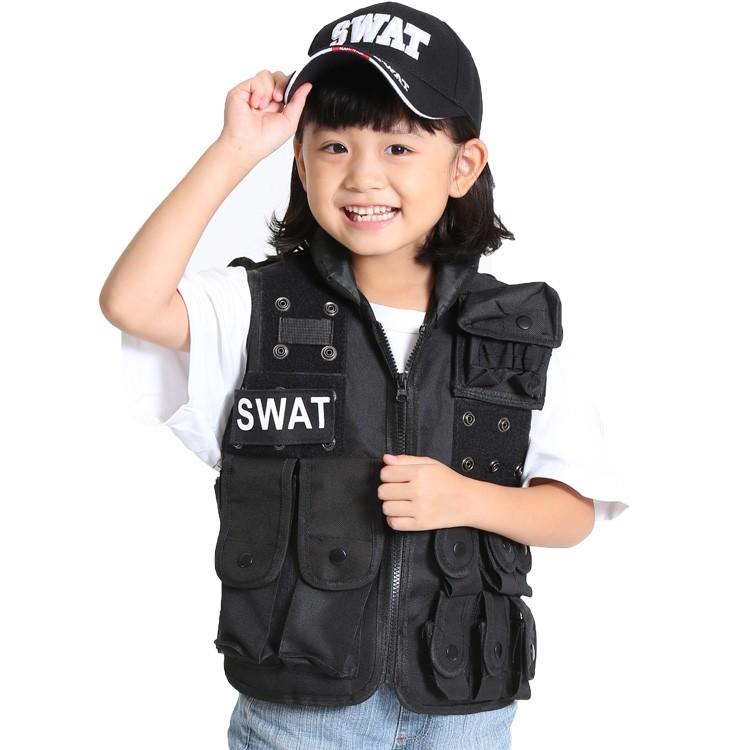 ハロウィン 仮装 子供 コスプレ 衣装 SWAT 男の子 女の子 キッズ スワット ポリス 警察 警官 ベスト (帽子) キャップ (ベスト+帽子) 2点セット 男女兼用 - 画像 (4)