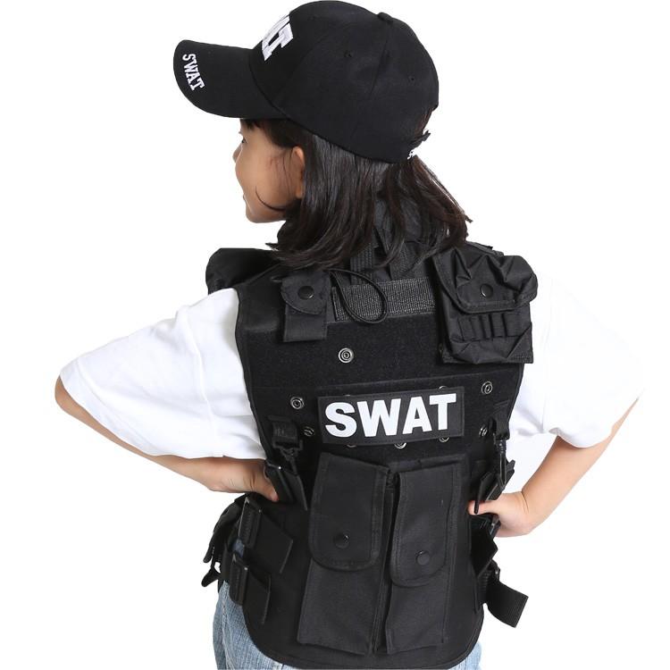 ハロウィン 仮装 子供 コスプレ 衣装 SWAT 男の子 女の子 キッズ スワット ポリス 警察 警官 ベスト (帽子) キャップ (ベスト+帽子) 2点セット 男女兼用 - 画像 (5)