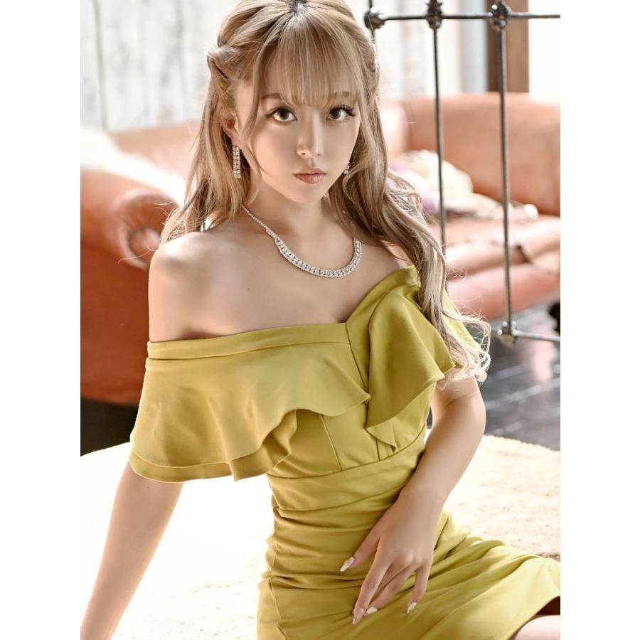 Ryuyu キャバ ドレス キャバドレス ミニドレス ミニ キャバクラドレス セクシー 韓国ドレス 黄色 マスタード タイト オフショル - 画像 (7)