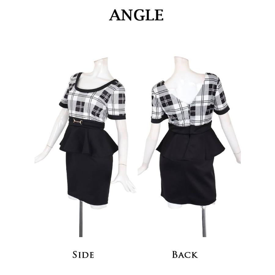 Ryuyu キャバ ドレス キャバドレス ミニドレス ミニ キャバクラドレス セクシー 韓国ドレス チェック柄 半袖 ペプラム 体型カバー - 画像 (8)
