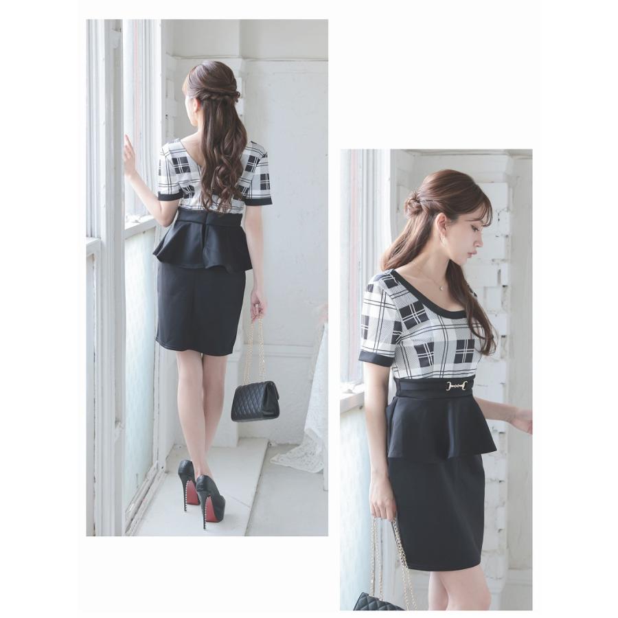 Ryuyu キャバ ドレス キャバドレス ミニドレス ミニ キャバクラドレス セクシー 韓国ドレス チェック柄 半袖 ペプラム 体型カバー - 画像 (4)