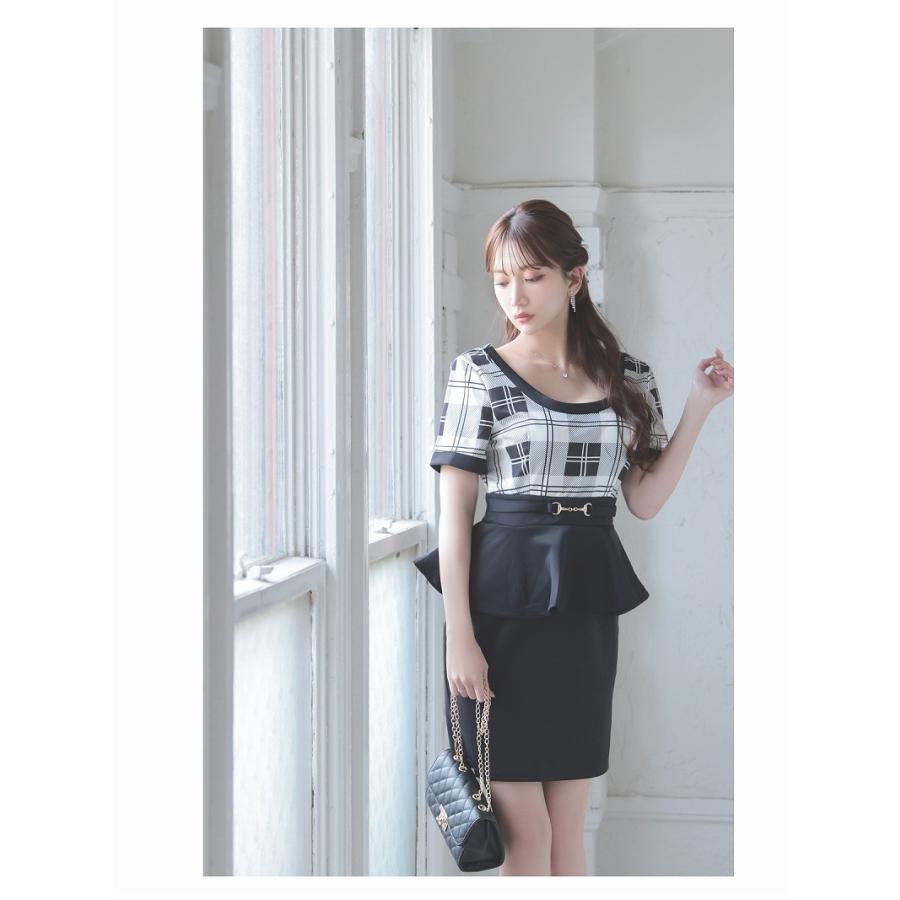 Ryuyu キャバ ドレス キャバドレス ミニドレス ミニ キャバクラドレス セクシー 韓国ドレス チェック柄 半袖 ペプラム 体型カバー - 画像 (6)