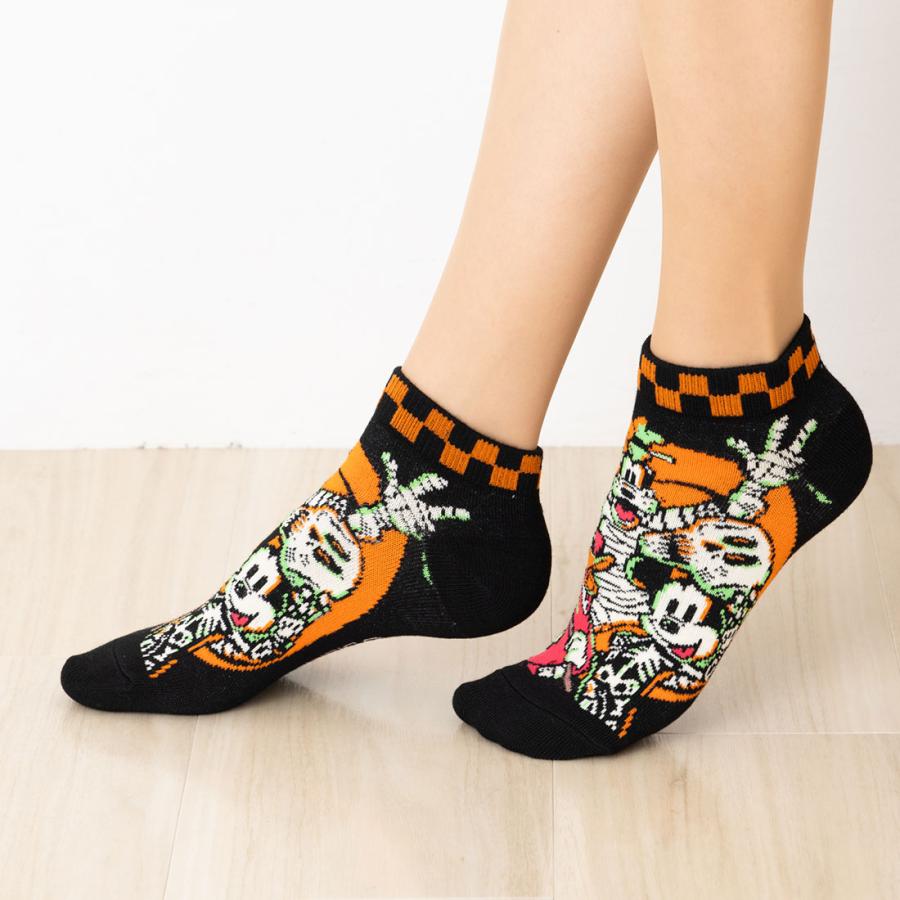 Disney (Desney100周年)ミッキー グーフィー ドナルド 仮装 スカル ミイラ スニーカー丈 ソックス 23-25cm ディズニー ハロウィン 福助 靴下 - 画像 (2)