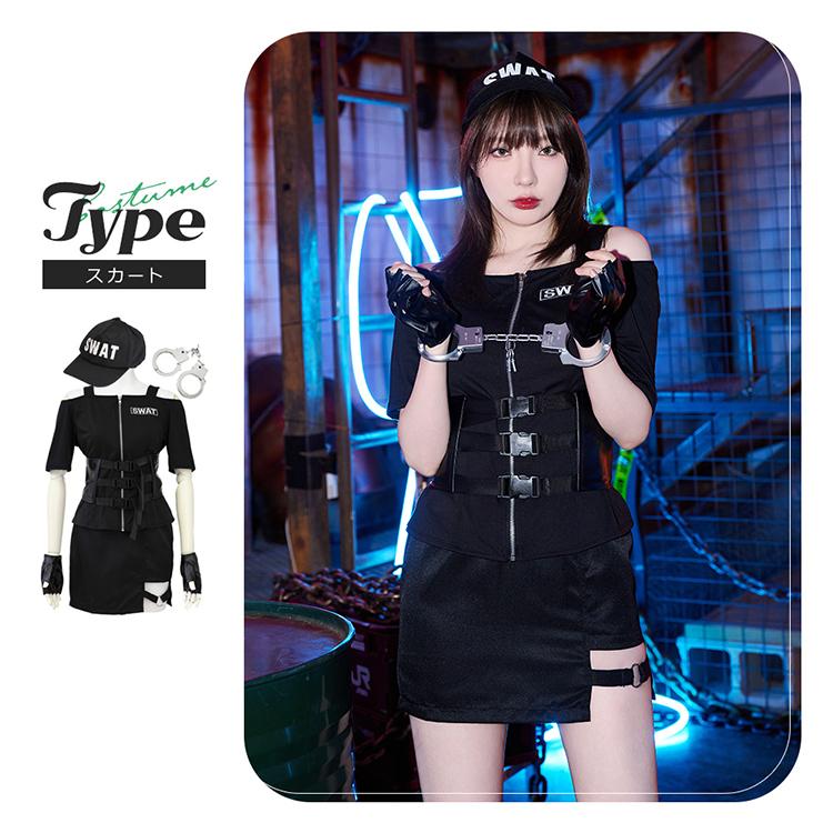 Brightlele ハロウィン コスプレ 大人 SWAT 衣装 仮装 女性 ポリス 警察 警察官 婦警 制服 軍人 スワット スカート パンツ 可愛い コスチューム 大きいサイズ セクシー FKR - 画像 (3)