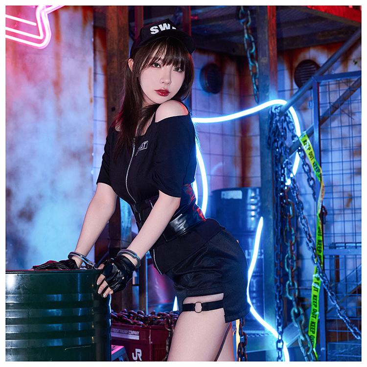 Brightlele ハロウィン コスプレ 大人 SWAT 衣装 仮装 女性 ポリス 警察 警察官 婦警 制服 軍人 スワット スカート パンツ 可愛い コスチューム 大きいサイズ セクシー FKR - 画像 (6)