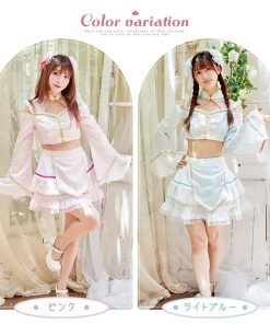 Brightlele ハロウィン コスプレ チャイナ チャイナ服 キョンシー パステルカラー へそ出し レース ミニ丈 鎖骨 肌見せ セクシー 可愛い コスプレ衣装 レディース 大人 FKR