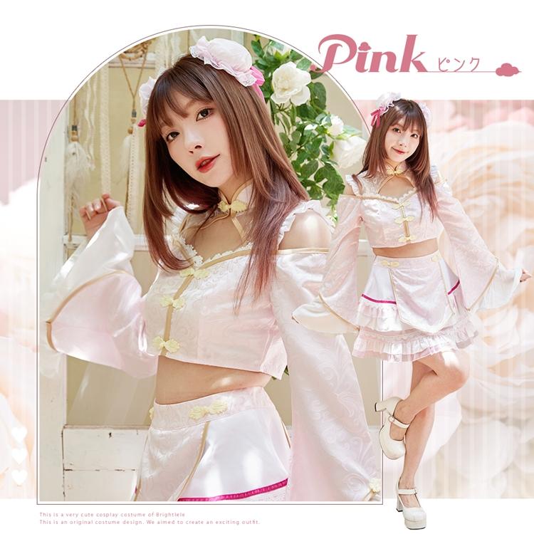 Brightlele ハロウィン コスプレ チャイナ チャイナ服 キョンシー パステルカラー へそ出し レース ミニ丈 鎖骨 肌見せ セクシー 可愛い コスプレ衣装 レディース 大人 FKR - 画像 (3)