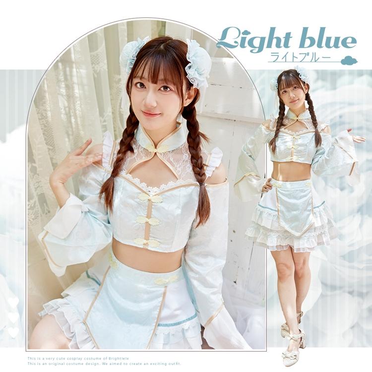 Brightlele ハロウィン コスプレ チャイナ チャイナ服 キョンシー パステルカラー へそ出し レース ミニ丈 鎖骨 肌見せ セクシー 可愛い コスプレ衣装 レディース 大人 FKR - 画像 (8)