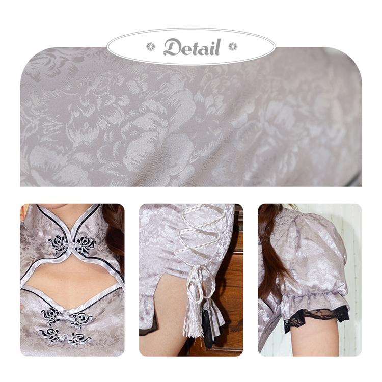 Brightlele ハロウィン コスプレ チャイナ チャイナ服 シンプル 上品 背中見せ 地模様 ミニ丈 セクシー きれいめ レディース コスプレ衣装 仮装 コスチューム FKR - 画像 (7)