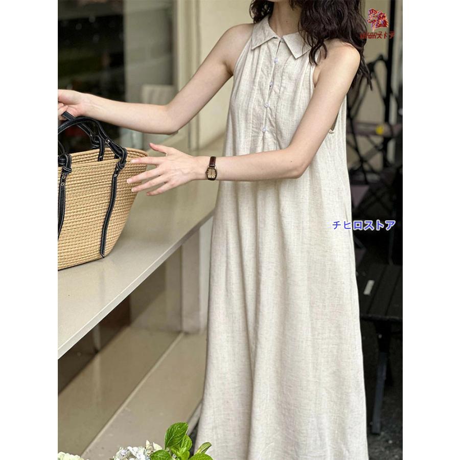 ロングワンピース Aライン ノースリーブ レディース 上品 シンプル 春 夏 秋 きれいめ おしゃれ ワンピース 女性 かわいい 体型カバー フォーマル 無地 細見え - 画像 (4)