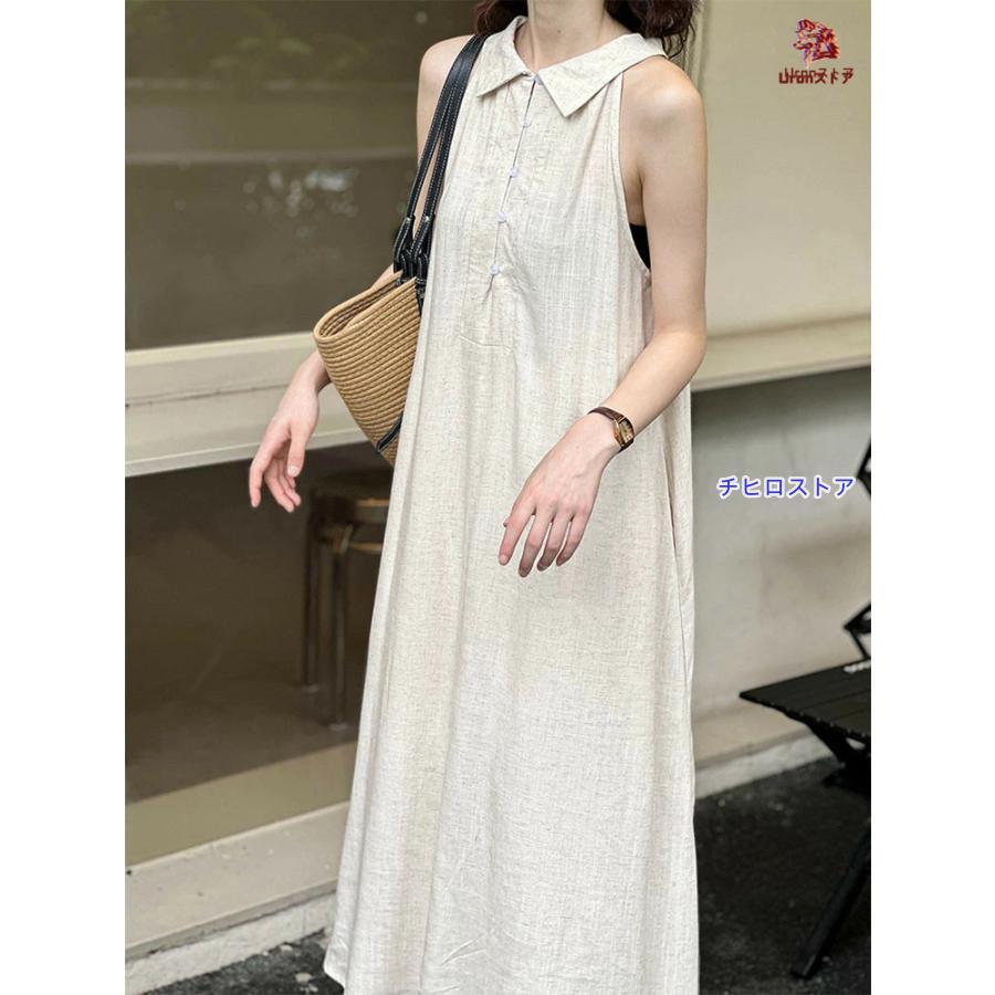 ロングワンピース Aライン ノースリーブ レディース 上品 シンプル 春 夏 秋 きれいめ おしゃれ ワンピース 女性 かわいい 体型カバー フォーマル 無地 細見え - 画像 (6)