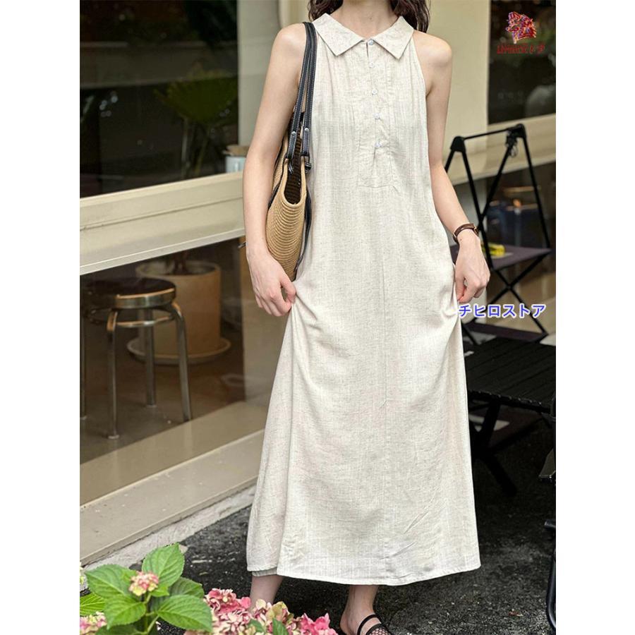 ロングワンピース Aライン ノースリーブ レディース 上品 シンプル 春 夏 秋 きれいめ おしゃれ ワンピース 女性 かわいい 体型カバー フォーマル 無地 細見え - 画像 (7)