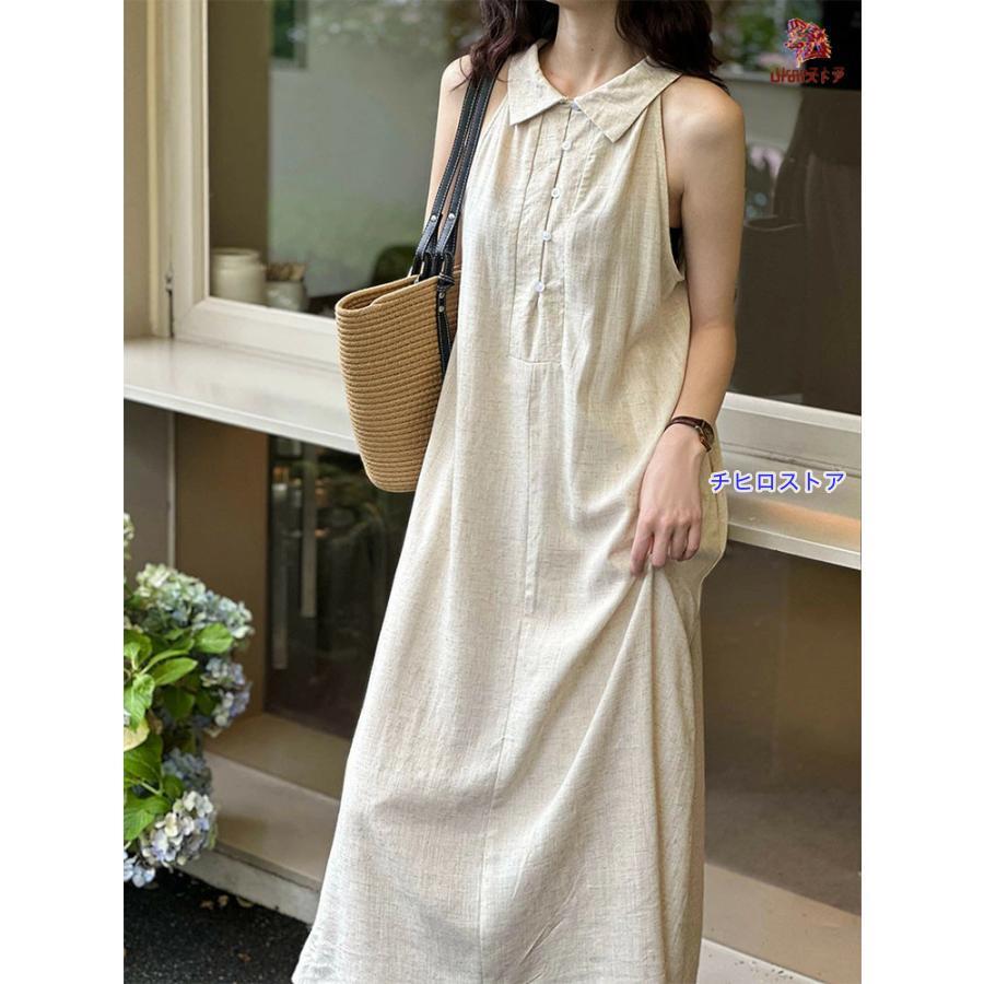 ロングワンピース Aライン ノースリーブ レディース 上品 シンプル 春 夏 秋 きれいめ おしゃれ ワンピース 女性 かわいい 体型カバー フォーマル 無地 細見え - 画像 (9)