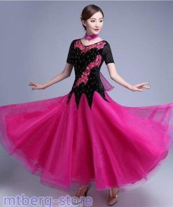 社交ダンス 衣装 モダンドレス ラテンドレス ラテン 社交ダンスドレス 大きい裾 M~XL 半袖 ダンス 練習服 舞台