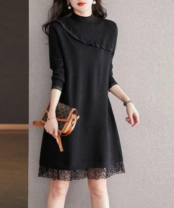 ニット ワンピース レディース 大人 ロング丈 秋 冬 長袖 体型カバー 小顔ニット ゆったり 可愛い かわいい おしゃれ 綺麗