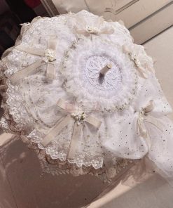 乙女心ロリータ手作白ゴールドレース華やか九歌白月霜朝露花嫁洛傘