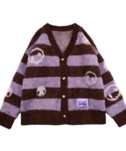 サンリオ公認 クロミ 紫×茶 Vネックストライプカーディガン