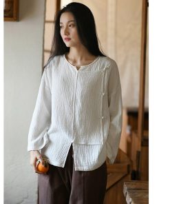 4color 気質アップ シャツ 改良唐装 レトロ 緑 赤 白