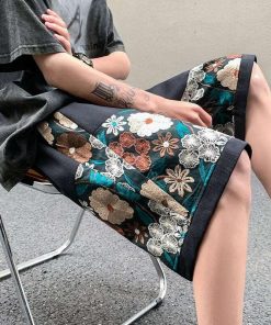 2color ショートパンツ 夏服 刺繍 花柄 男女兼用 大きいサイズ カジュアル