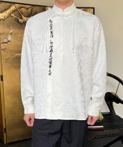 2color トップス 男女兼用 メンズ ブラック ホワイト 文字柄 中華服