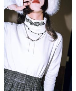 2color スウェット トップス ハイネック プリント 龍 龍紋