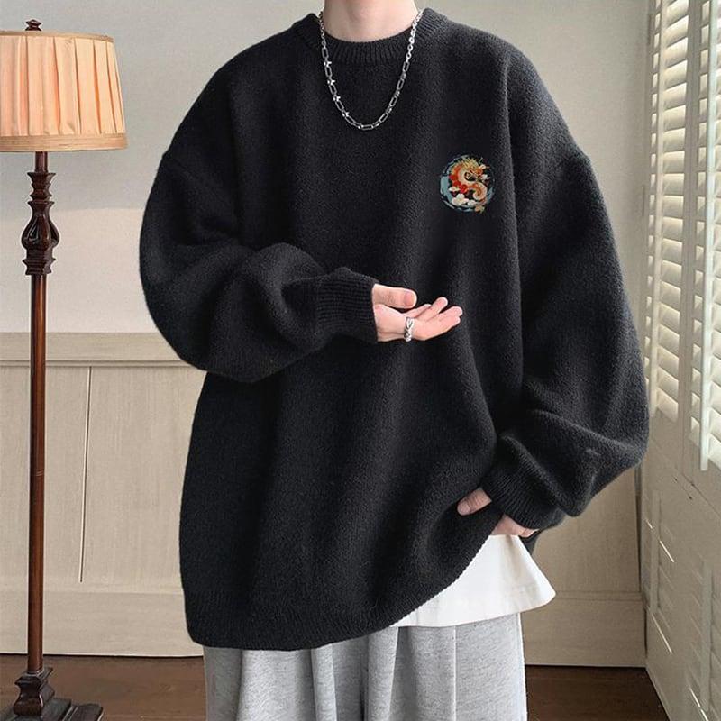 4color ニットトップス 龍 龍柄 男女兼用 メンズ ブラック アプリコット ダークグレー コーヒー色 - 画像 (5)