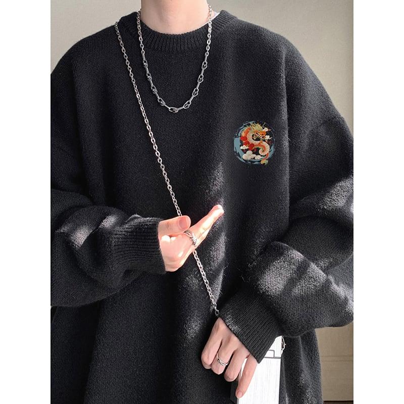 4color ニットトップス 龍 龍柄 男女兼用 メンズ ブラック アプリコット ダークグレー コーヒー色 - 画像 (8)