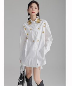 2color 刺繍 トップス コットン ブラック ホワイト