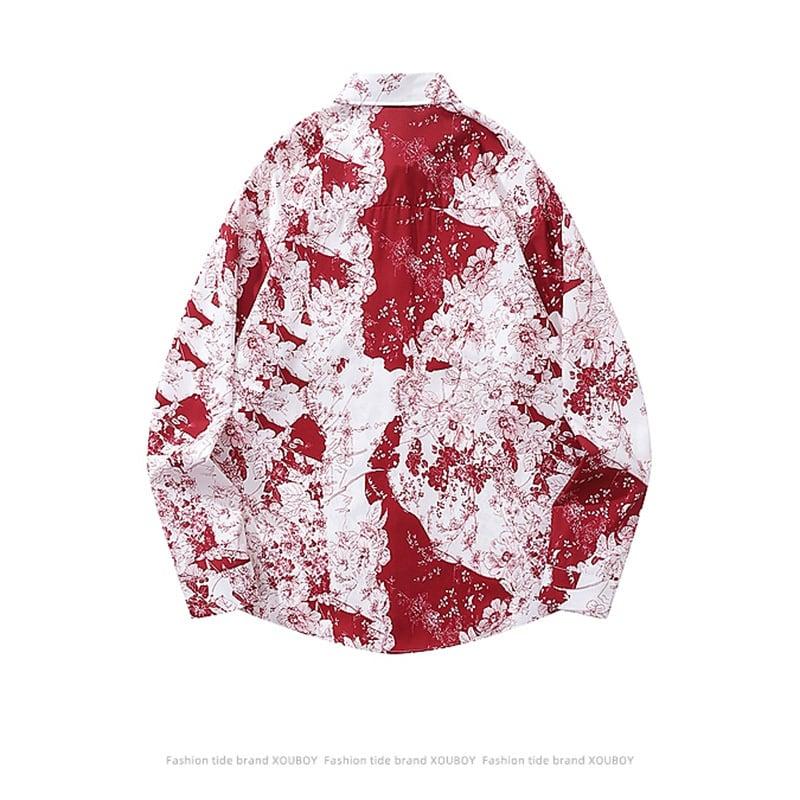 2color トップス 長袖シャツ 男女兼用 メンズ プリント レッド ブラック - 画像 (3)