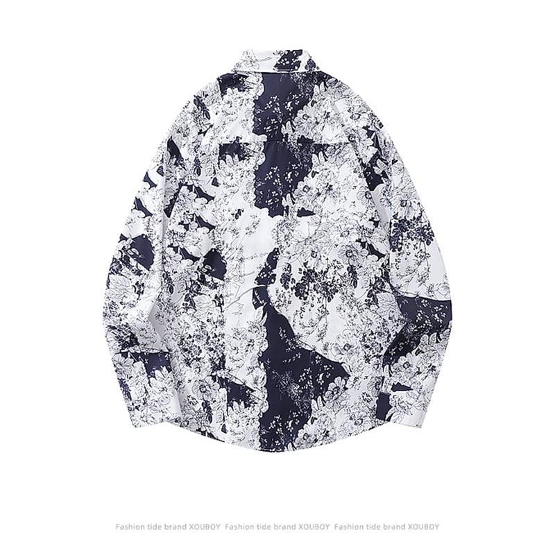 2color トップス 長袖シャツ 男女兼用 メンズ プリント レッド ブラック - 画像 (4)