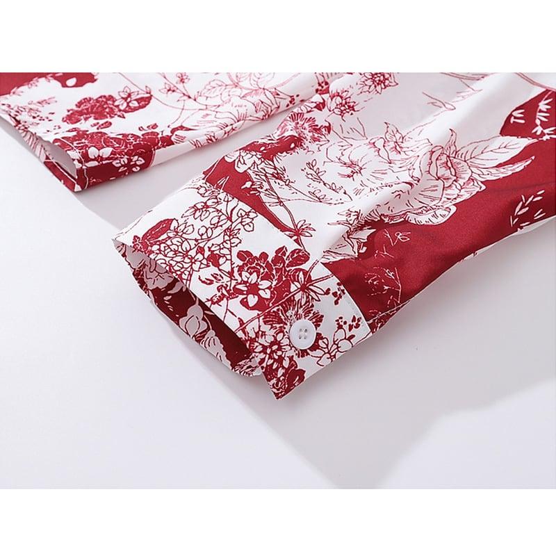 2color トップス 長袖シャツ 男女兼用 メンズ プリント レッド ブラック - 画像 (7)